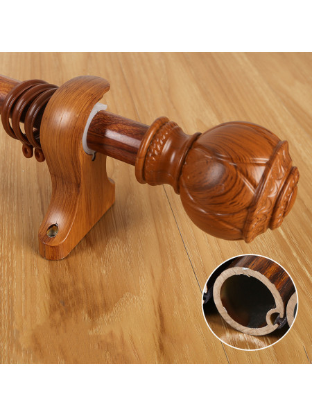 QYR54 1-1/8" Diameter Wood Grain Super Thick Aluminum Alloy Single Double Curtain rod sets(Color: Teak)