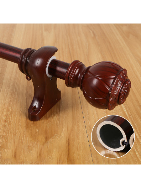 QYR54 1-1/8" Diameter Wood Grain Super Thick Aluminum Alloy Single Double Curtain rod sets(Color: Red wood)