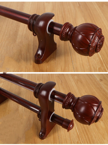 QYR54 1-1/8" Diameter Wood Grain Super Thick Aluminum Alloy Single Double Curtain rod sets