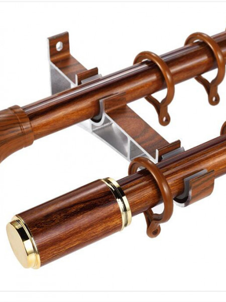 QYR57 1-1/8" Diameter Wood Grain Column Finial Aluminum Alloy Single Double Curtain Rod Sets