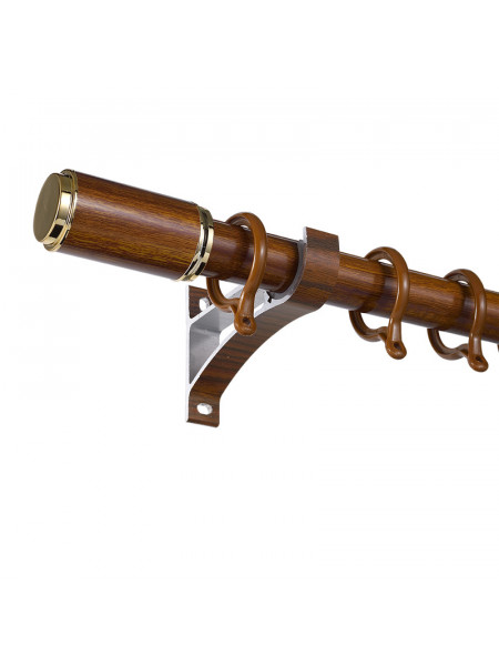 QYR57 1-1/8" Diameter Wood Grain Column Finial Aluminum Alloy Single Double Curtain Rod Sets(Color: Teak)