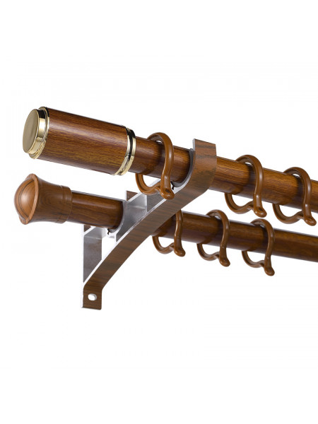 QYR57 1-1/8" Diameter Wood Grain Column Finial Aluminum Alloy Single Double Curtain Rod Sets