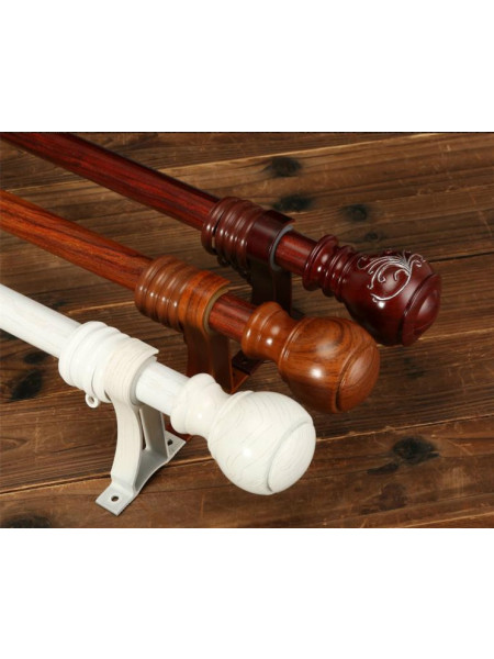 QYR88 1-1/8" Diameter Carved Finial Wood Aluminum Alloy Single Double Curtain rod sets