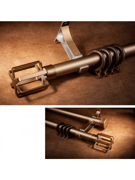 QYR59 1-1/8" Diameter Luxury Luxury Black Gold Spiral Finial Aluminum Alloy Single Double Curtain rod sets