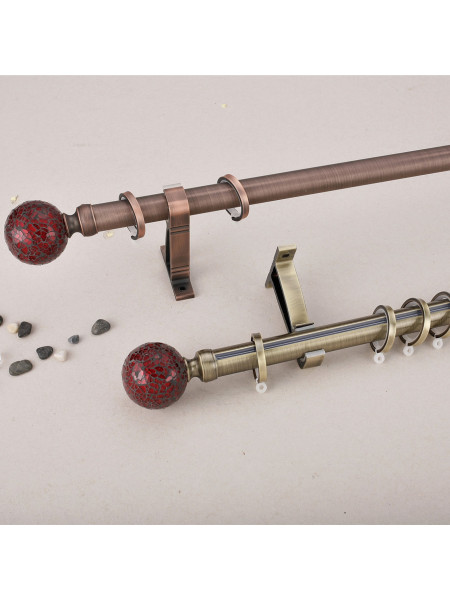 QYR66 1-1/8" Coree 28mm Diameter Steel Curtain Rod Set With Glaze Ball Finial