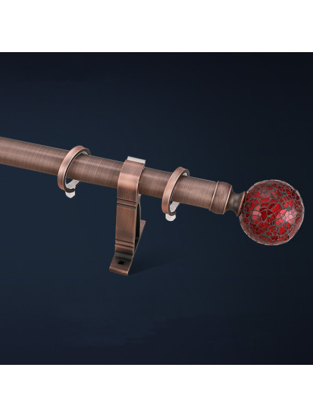QYR66 1-1/8" Coree 28mm Diameter Steel Curtain Rod Set With Glaze Ball Finial(Color: Red bronze)