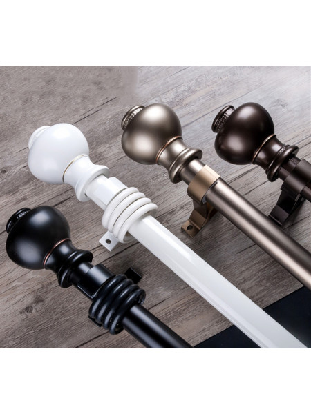 QYR67 1-1/8" Ivory Black Bronze Ball Finial Aluminum Alloy Single Double Curtain rod set