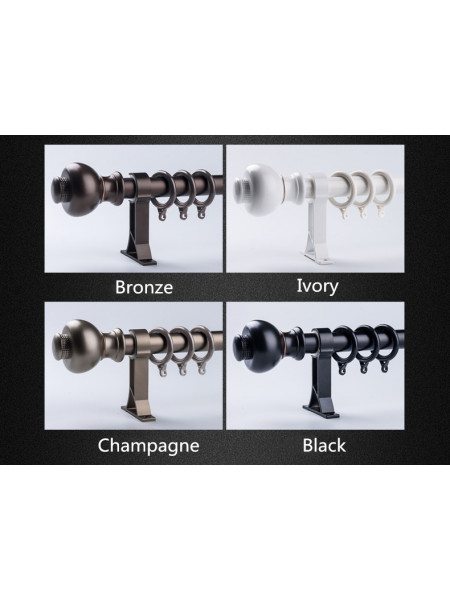 QYR67 1-1/8" Ivory Black Bronze Ball Finial Aluminum Alloy Single Double Curtain rod set