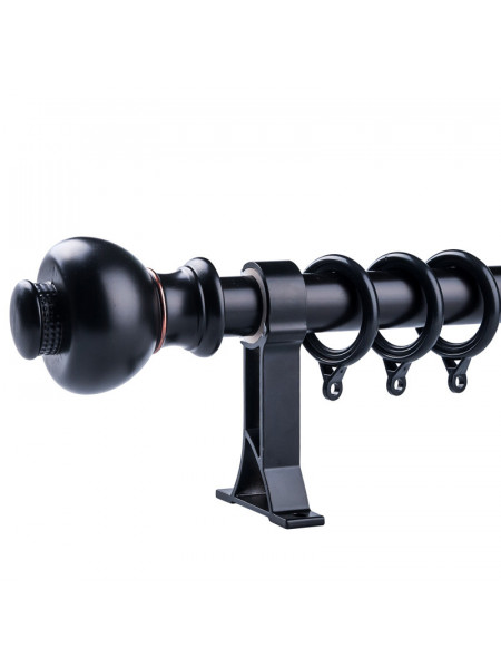 QYR67 1-1/8" Ivory Black Bronze Ball Finial Aluminum Alloy Single Double Curtain rod set(Color: Black)