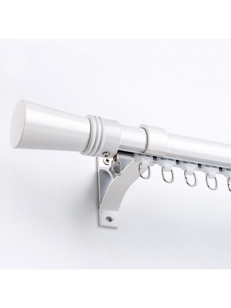 QYR72 White Black Aluminum Alloy Curtain Rod Set With Rollers and Rings(Color: White with rollers)