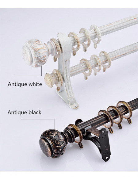 QYR73 1-1/8" Antique Black White Curtain Rod Sets For Sale