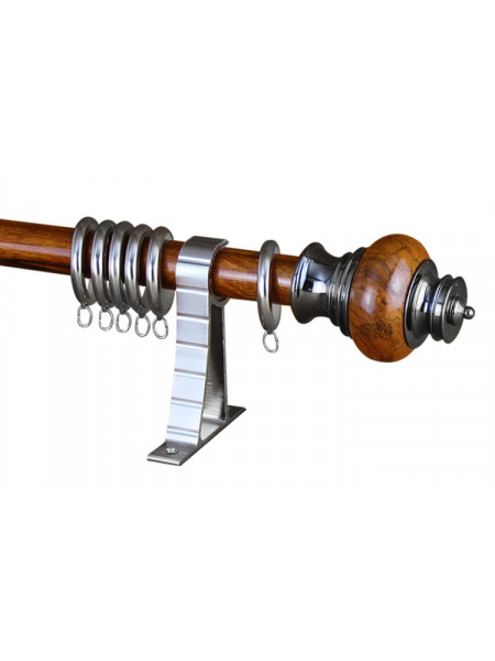 QYR77 1-1/8" Diameter Royal  Aluminum Alloy Wood Grain Single Double Curtain rod set(Color: Teak)