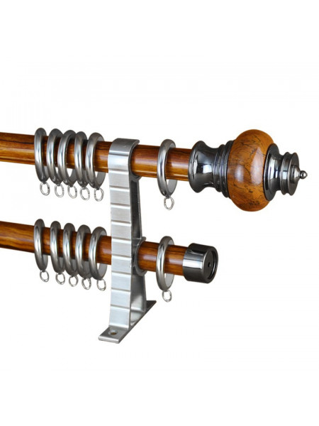 QYR77 1-1/8" Diameter Royal  Aluminum Alloy Wood Grain Single Double Curtain rod set