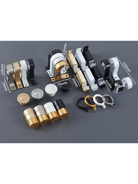 QYR78 1-1/8" Diameter Luxury White Black Gold Column Finial Aluminum Alloy Single Double Curtain rod set