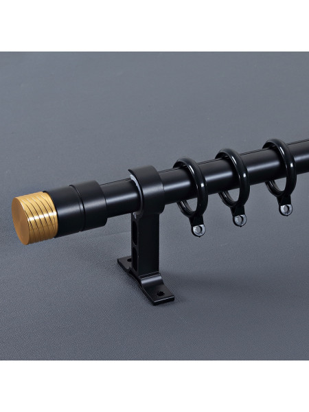 QYR78 1-1/8" Diameter Luxury White Black Gold Column Finial Aluminum Alloy Single Double Curtain rod set(Color: Black)