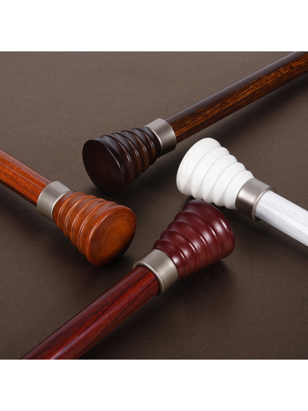 QYR84 1-1/8" Diameter Cone Wood Finial Aluminum Alloy Wood Grain Single Double Curtain rod sets