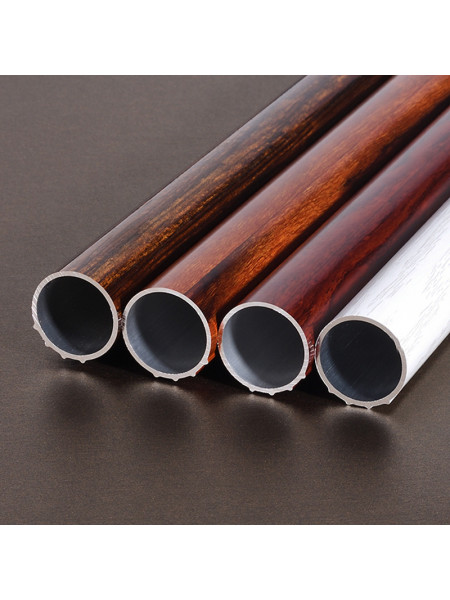 QYR84 1-1/8" Diameter Cone Wood Finial Aluminum Alloy Wood Grain Single Double Curtain rod sets