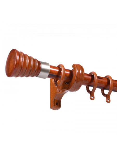 QYR84 1-1/8" Diameter Cone Wood Finial Aluminum Alloy Wood Grain Single Double Curtain rod sets(Color: Teak)