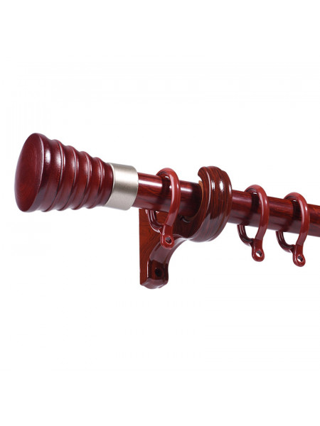 QYR84 1-1/8" Diameter Cone Wood Finial Aluminum Alloy Wood Grain Single Double Curtain rod sets(Color: Red wood)
