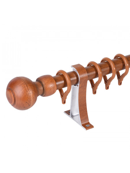 QYR85 1-1/8" Diameter Wood Grain Super Thick Aluminum Alloy Single Double Curtain rod sets(Color: Teak)