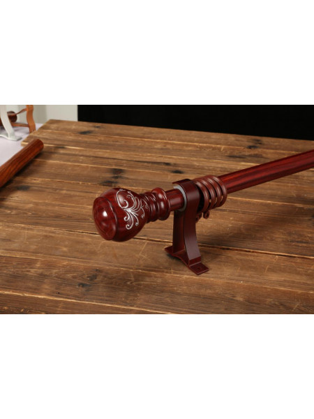 QYR88 1-1/8" Diameter Carved Finial Wood Aluminum Alloy Single Double Curtain rod sets(Color: Red wood)