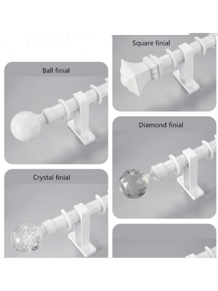 QYR92 1-1/8" New Style Crystal Ball Finial Aluminum Alloy Single Double Curtain rod sets(Color: White)