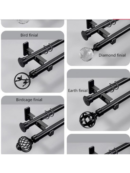 QYR92 1-1/8" New Style Crystal Ball Finial Aluminum Alloy Single Double Curtain rod sets