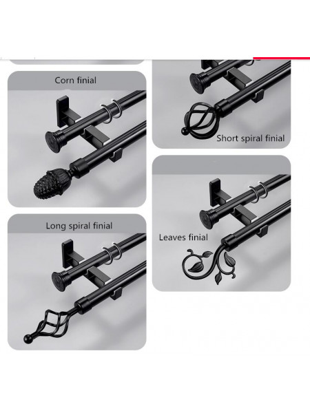 QYR92 1-1/8" New Style Crystal Ball Finial Aluminum Alloy Single Double Curtain rod sets(Color: Black)