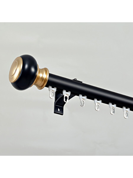 QYR98 On Sales Ivory Black Blue Gold Aluminum alloy Curtain Track Set With Ball Finials(Color: Black)