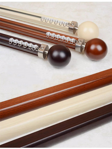 QYRF01 On Sales Wood Grain Aluminum alloy Curtain Track Set With Ball Finials