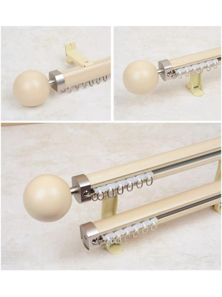 QYRF01 On Sales Wood Grain Aluminum alloy Curtain Track Set With Ball Finials(Color: White oak)