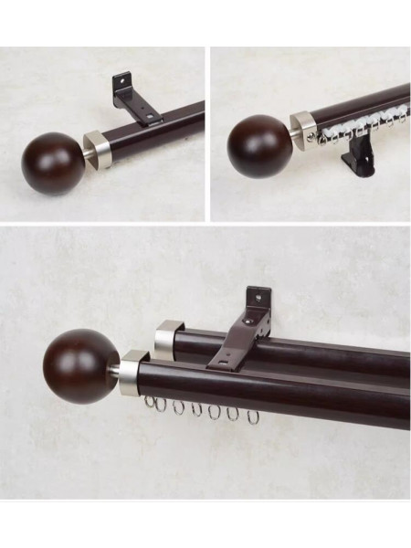 QYRF01 On Sales Wood Grain Aluminum alloy Curtain Track Set With Ball Finials(Color: Black walnut)