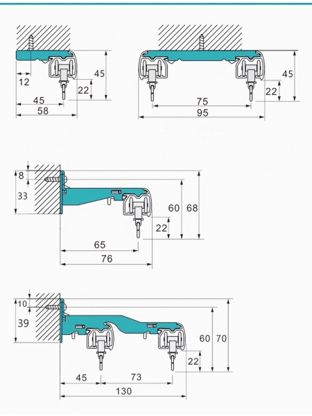 QYRF05 Fashion Single Double Curtain Tracks Ceiling/Wall Mount
