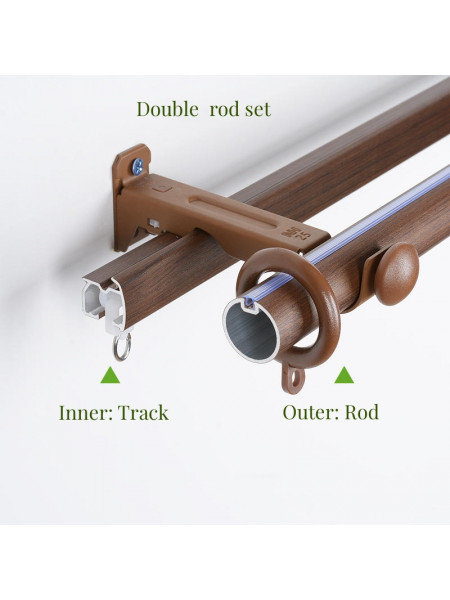 QYRF16 Fashion Wood Grain Outer Rod With Inner Track Set Ceiling/Wall Mount