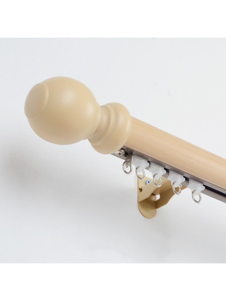 QYRF08 Fashion Wood Grain Outer Rod With Inner Track Set With Wooden Ball Finial(Color: Maple)