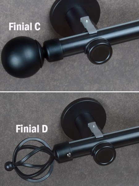 QYRY01 1-1/8" Ball Cone Finial Metal Single Curtain Rod Set Custom Length Curtain Pole in black color