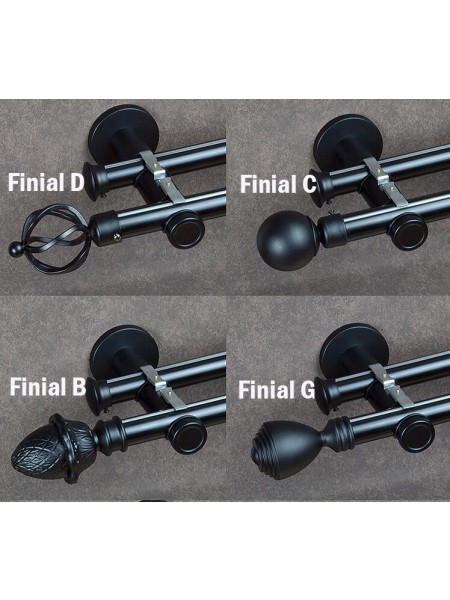 QYRY0122 1-1/8" Ball Cone Finial Metal Double Curtain Rod Set Custom Length Curtain Pole in black color