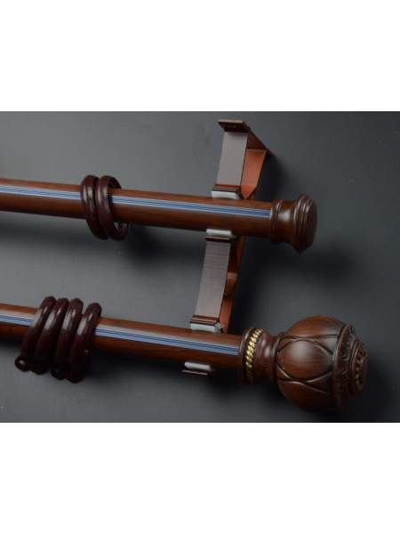 QYRY06 1-1/8" Wood Grain Nano Mute White Oak Wood Thick Curtain Rod Set