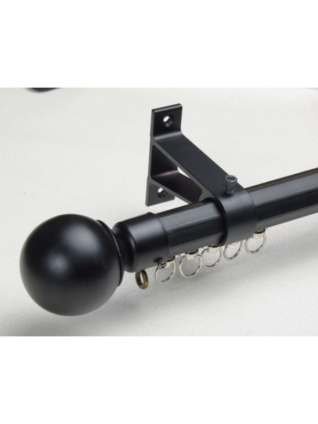 QYRY07 1-1/8" Black Metal Curtain Rod Set With Metal Rollers(Color: Black Ball Finial)