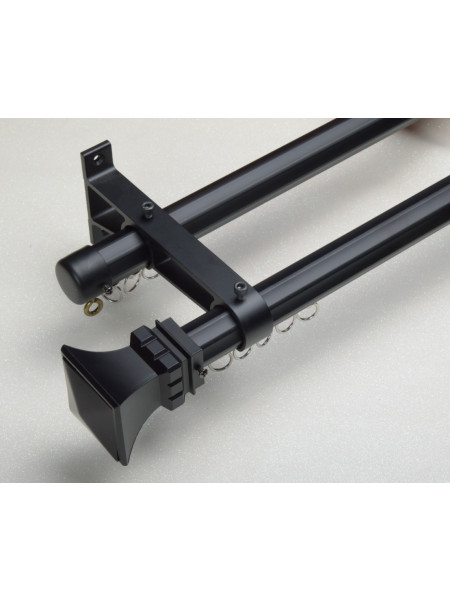 QYRY07 1-1/8" Black Metal Curtain Rod Set With Metal Rollers