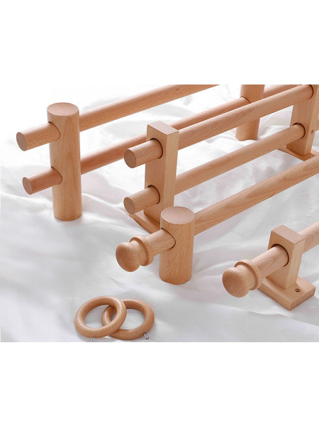QYT01 1-1/8" Ash Wood Single Double Curtain Rod Sets 