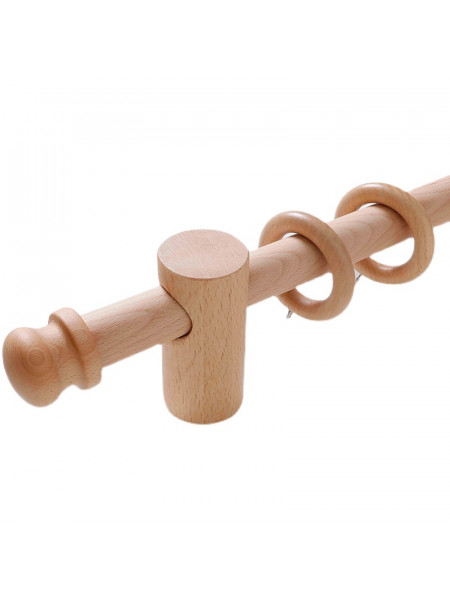 QYT01 1-1/8" Ash Wood Single Double Curtain Rod Sets (Color: Wood rod with ball bracket)