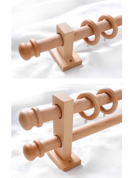 QYT01 1-1/8" Ash Wood Single Double Curtain Rod Sets(Color: Wood rod with square bracket)