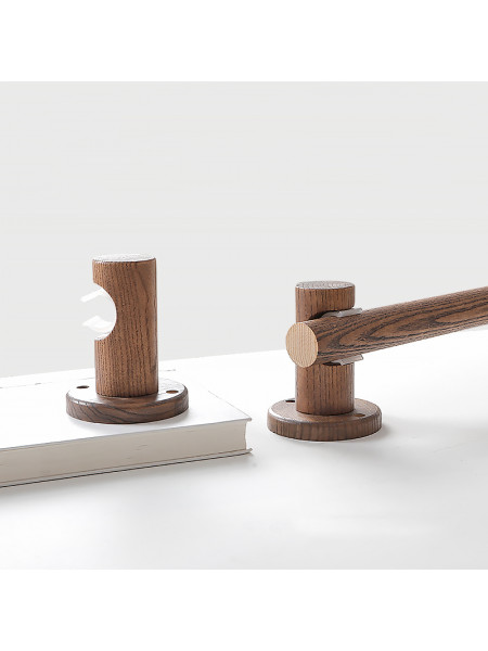 QYT02 1-1/8" Ash Wood Black Walnut Ball Bracket Single Double Curtain Rod Sets 