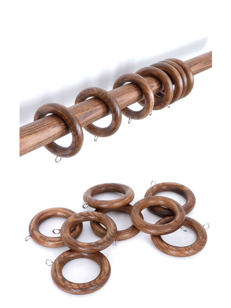 QYT02 1-1/8" Ash Wood Black Walnut Ball Bracket Single Double Curtain Rod Sets (Color: Black walnut)