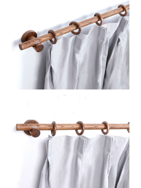 QYT02 1-1/8" Ash Wood Black Walnut Ball Bracket Single Double Curtain Rod Sets 