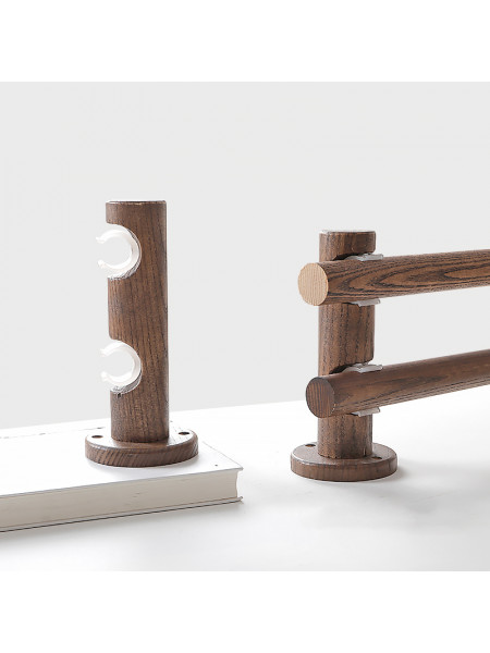 QYT103 Wall Single/Double wooden curtain pole brackets Black walnut