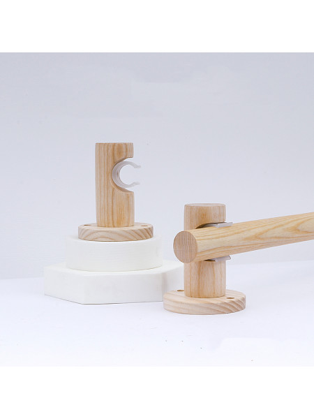 QYT102 White Ash Wooden Drapery Rod Brackets For 1.14 Inch Curtain Poles(Color: Single round wood bracket)