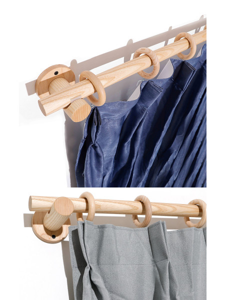 QYT03 1-1/8"  Ash Wood Ball Bracket Single Double Curtain Rod Sets 