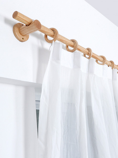 QYT03 1-1/8"  Ash Wood Ball Bracket Single Double Curtain Rod Sets 